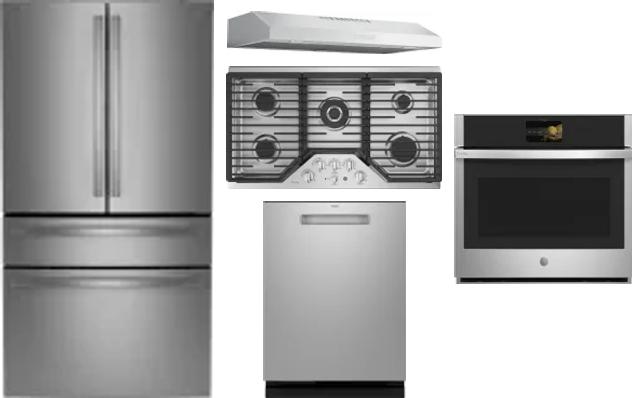 5 Piece Package Includes Refrigerator, Cooktop, Wall Oven, Hood And Dishwasher